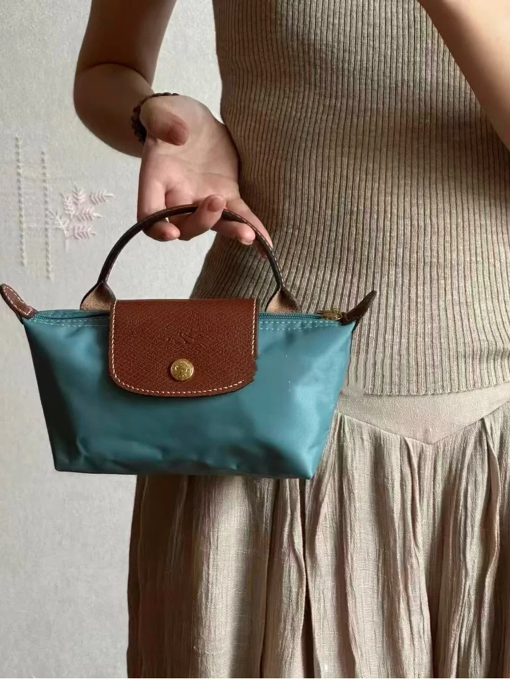 Longchamp Hand Clutch Pouch Morandi Tone Nylon Cosmetic Bag with strap
